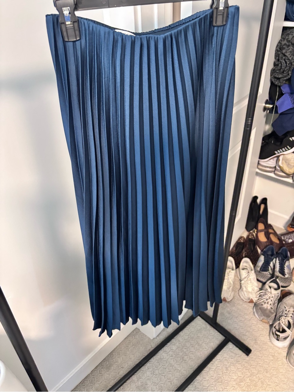 Zara Pleated Midi Skirt in Deep Blue